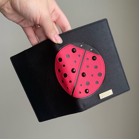 NWT Kate Spade Ladybug Passport & Card Case, Black/Red - Picture 5 of 7